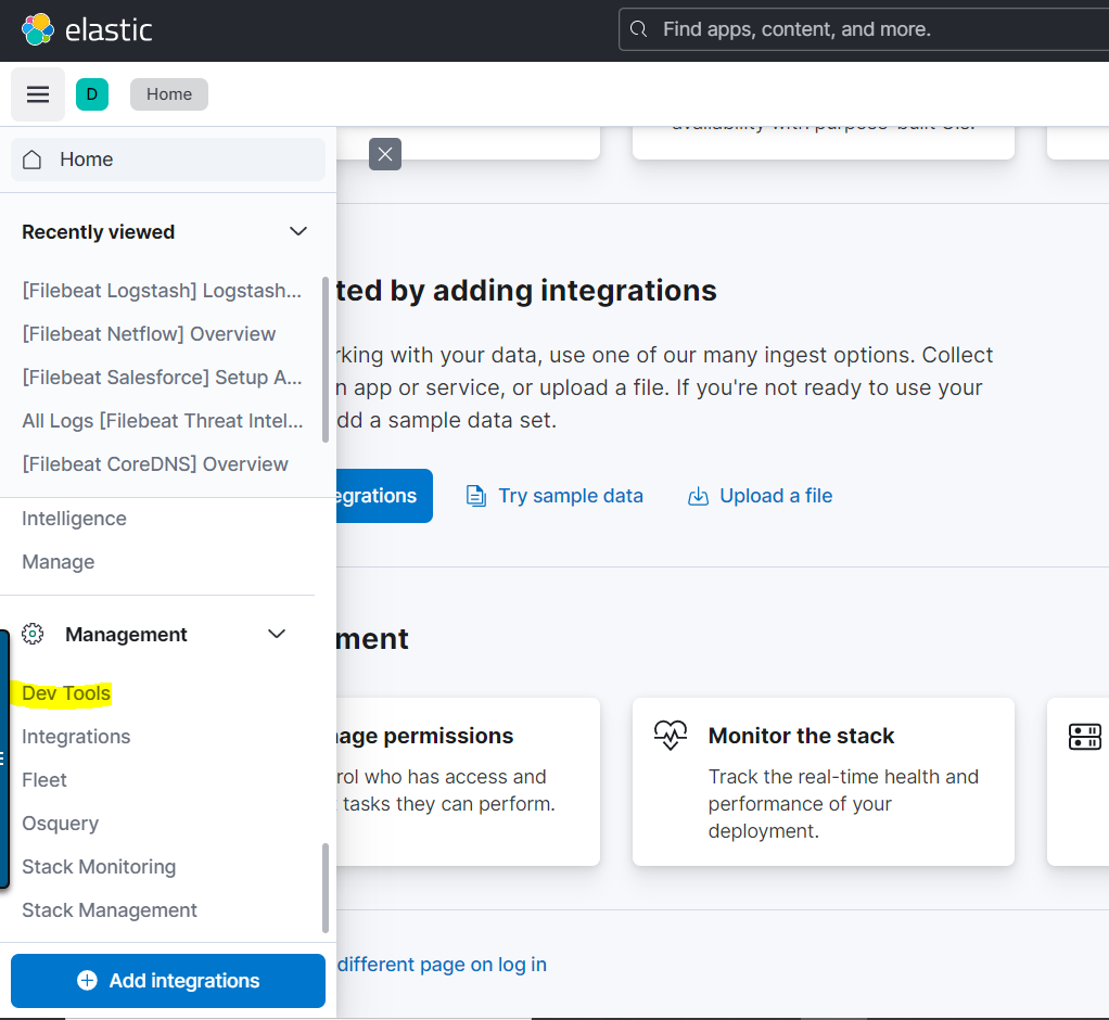 Setting up Kibana to view logs and dashboard 